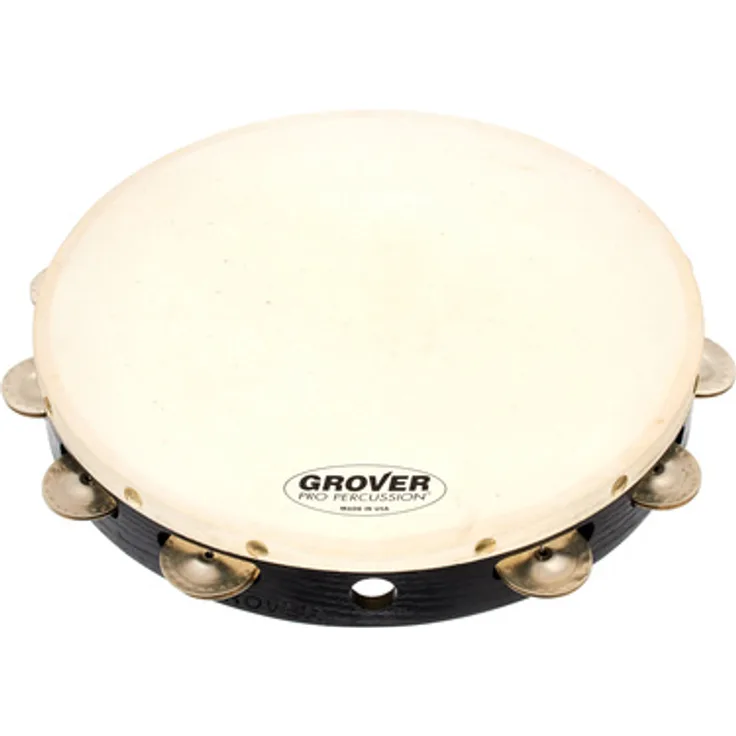 Grover Pro Percussion T1/GS-12 Tambourine, 12" einreihig mit German Silver Schellen, weißes premium Naturfell, massiver Hartholzkorpus, inkl. Tasche