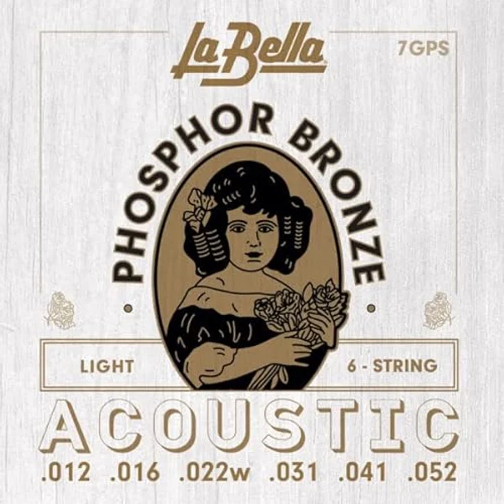 La Bella 7GPS Phosphor Bronze L, Gitarrensaiten für Western Gitarre, Light Tension, Round Wound, .012 - .052, made in USA – Bild 2