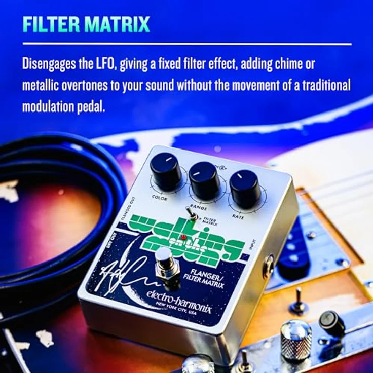 Electro Harmonix Walking On The Moon Flanger, Effektpedal für E-Gitarre mit Filter-Matrix-Schalter und Modulationsreglern – Bild 9