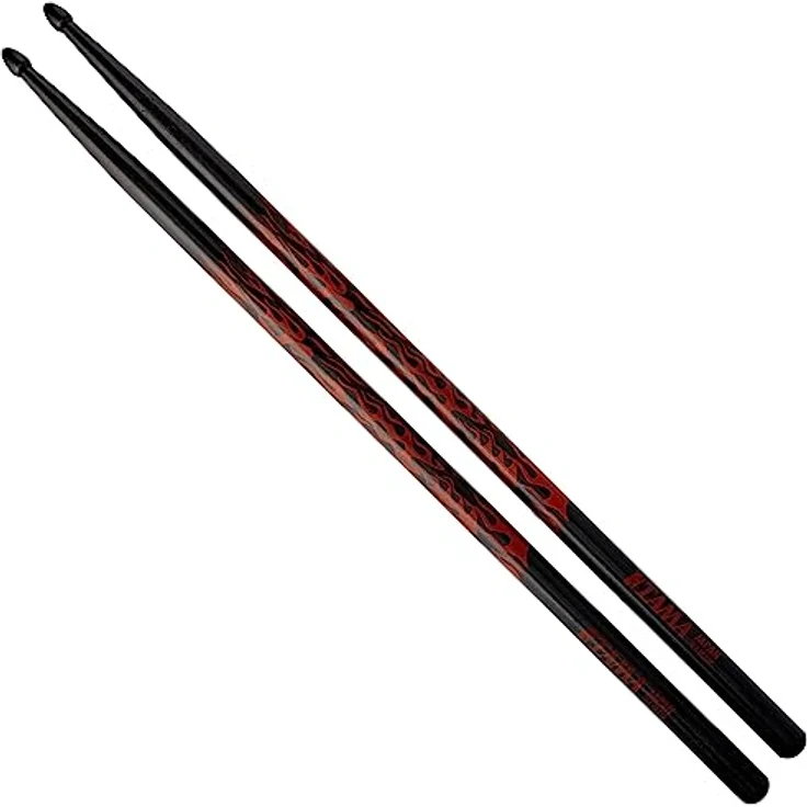 Tama Rhythmic Fire Sticks O7A-F-BR, Drumsticks mit Holztip, schwarz mit rotem Muster – Bild 2