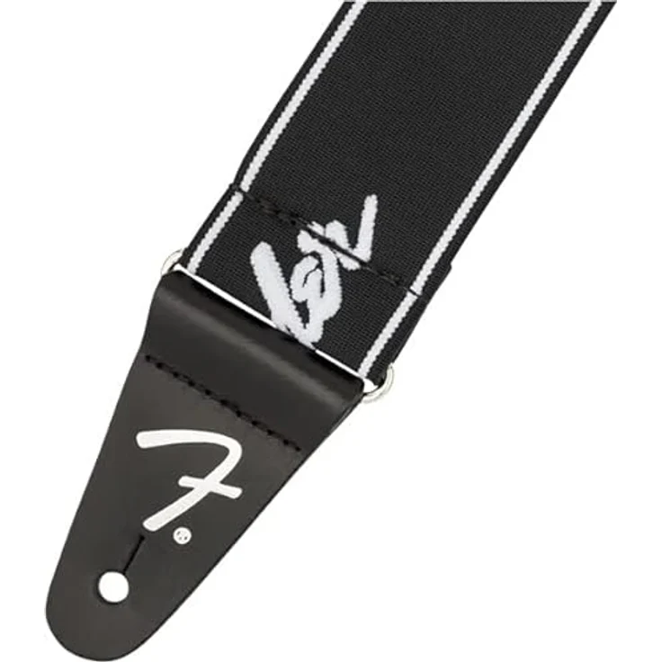 Fender Running Logo Strap BW, Gitarrengurt aus Polyester mit Lederenden, einstellbar 111,70 cm - 133,30 cm, schwarz/weiß, Made in Kanada – Bild 2