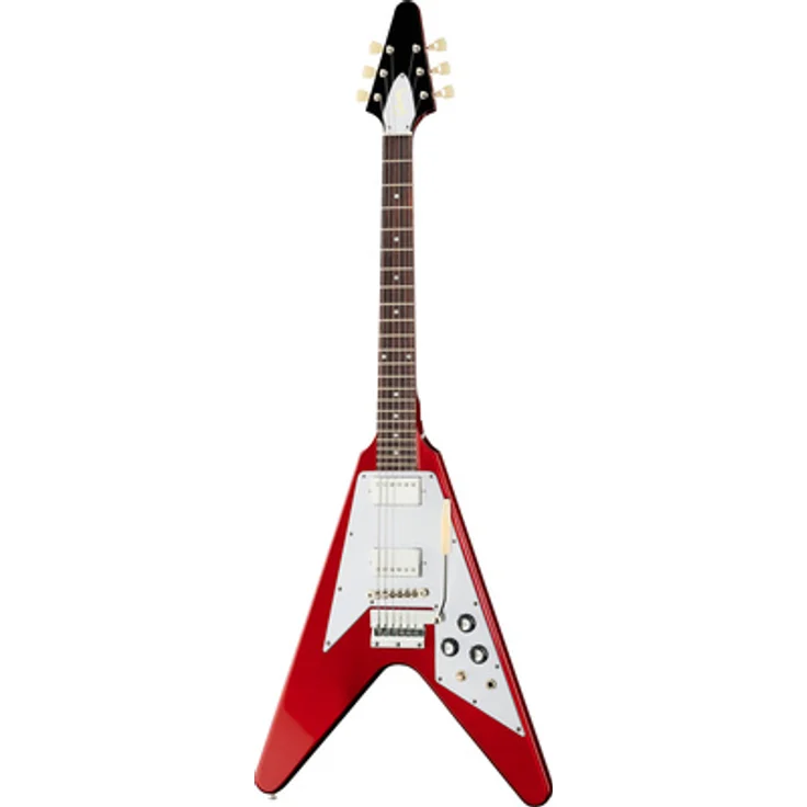 Gibson 67 Flying V Reissue Vibrola, E-Gitarre mit Mahagoni Korpus, Custombucker Pickups, Sparkling Burgundy Gloss