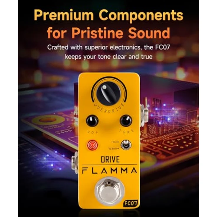 Flamma FC07 Overdrive, Overdrive-Pedal mit TS-Style-Sound, 2 Arbeitsmodi: Warm und Hot, 9V Stromverbrauch – Bild 5