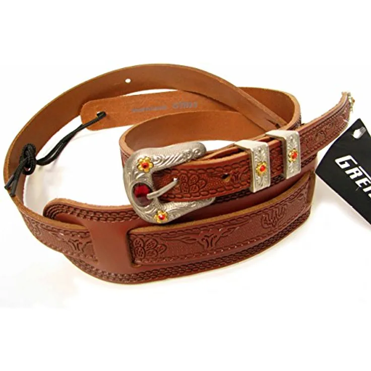 Gretsch Guitar Strap 3333 Tooled WA, verstellbarer Gitarrengurt aus Leder im Retro Style, Farbe Walnut