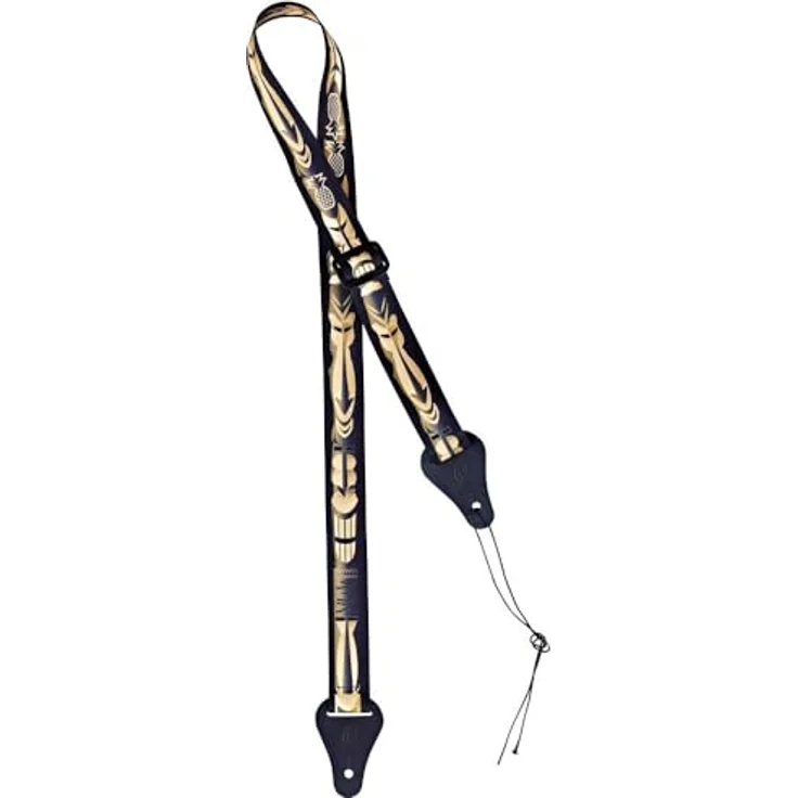Ortega Ous-VOO Ukulele Strap, verstellbarer Nylon-Gurt mit Kunstlederenden und Voodoo-Motiv, 3,70cm breit, bis 135cm Länge – Bild 1