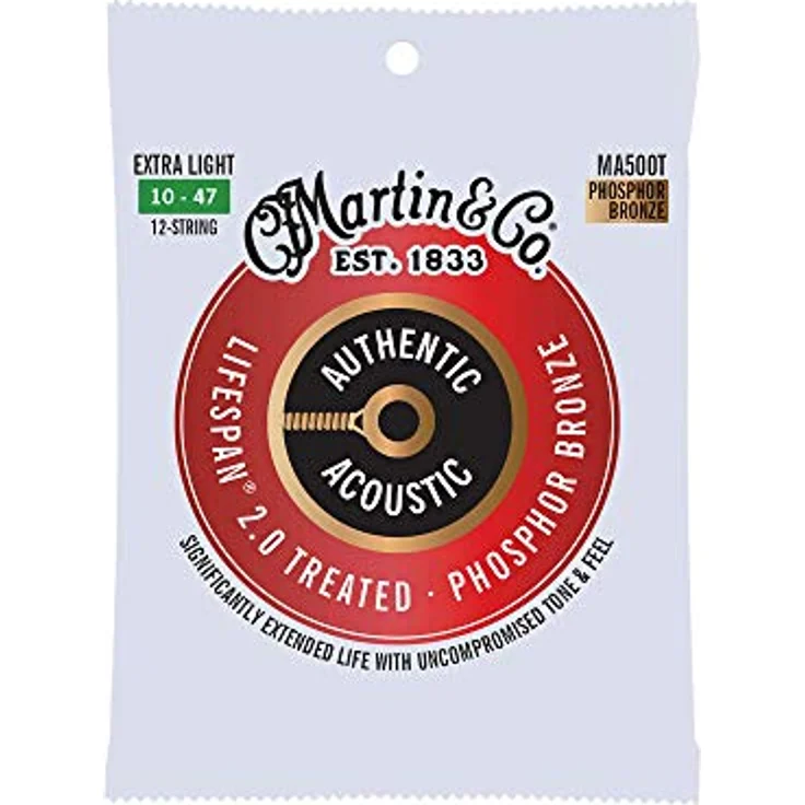 Martin Guitar MA-500T Authentic Acoustic, Saiten für 12-saitige Westerngitarre, Extra Light, Phosphor Bronze 92/8, Stärken 010/010 bis 027/047 – Bild 1