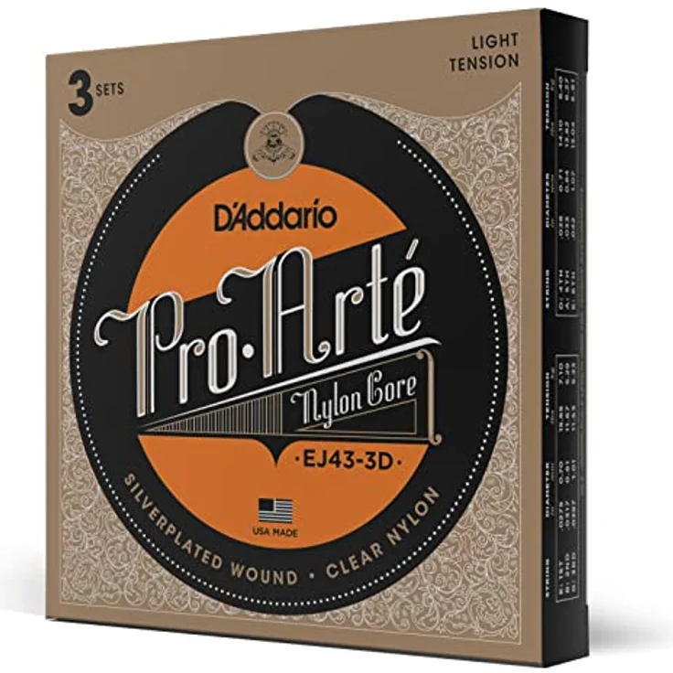 D'Addario EJ43 Pro-Arte Nylon-Saiten für Konzertgitarre, leichte Spannung, 3 Sätze, warmer Klang und hohe Spielbarkeit, hergestellt in den USA – Bild 1