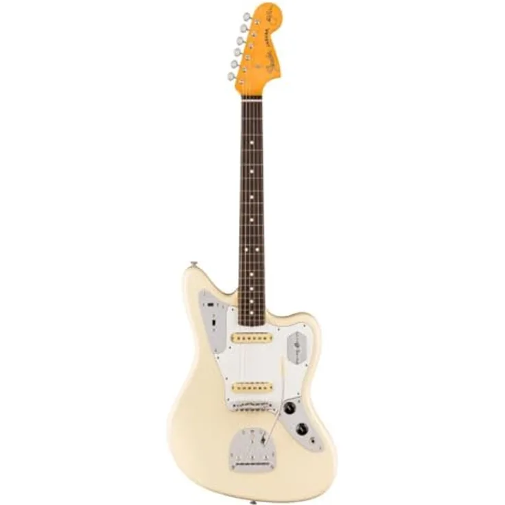 Fender Johnny Marr Jaguar OWT, E-Gitarre mit Erle Korpus, Ahorn Hals, Palisander Griffbrett, Olympic White, inkl. Hardshell Case