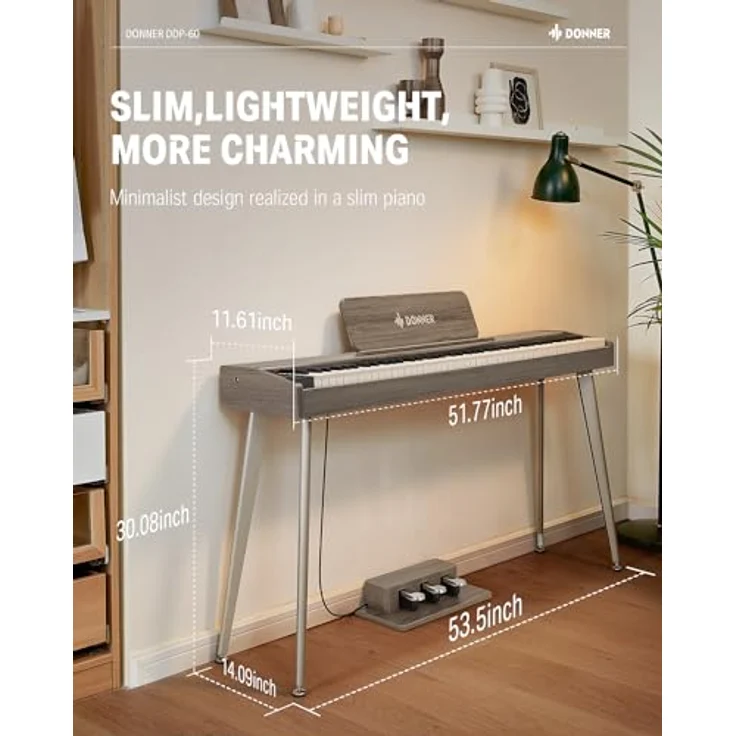 DONNNER DDP-60 Digitalpiano, 88 anschlagsdynamische Tasten, 128-stimmige Polyphonie, 83 Rhythmen, schwarz – Bild 4