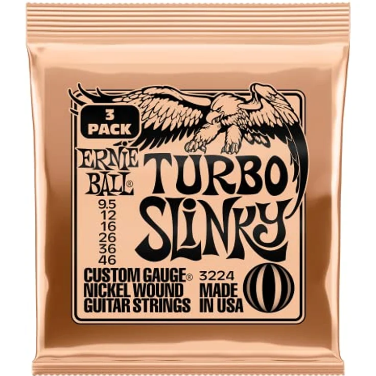 Ernie Ball Turbo Slinky Nickelwound E-Gitarrensaiten, 3er-Pack, Stärke 9.5-46, heller und ausgewogener Ton – Bild 2