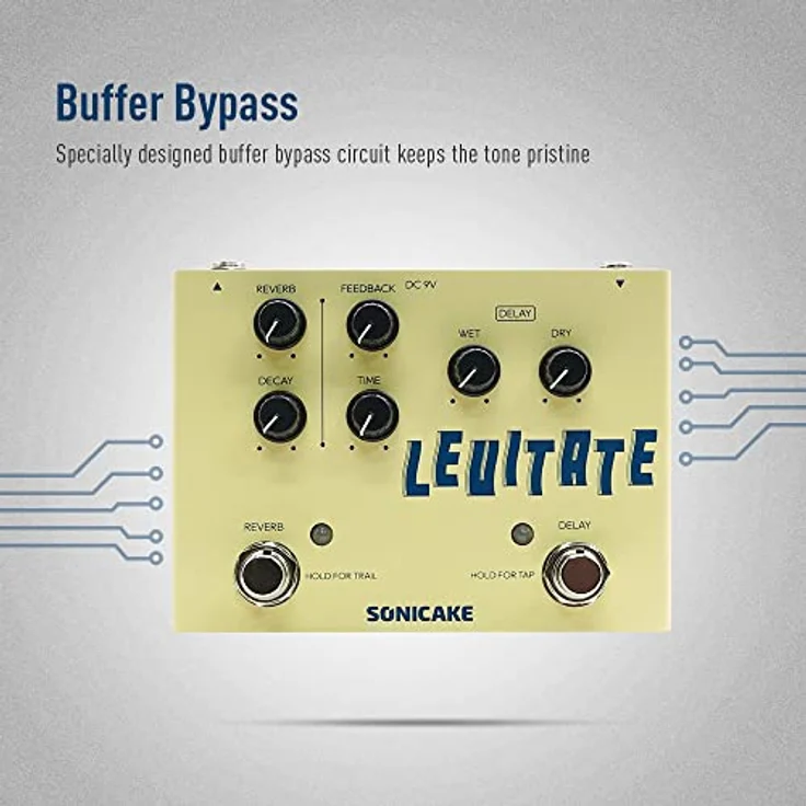 SONICAKE Delay und Reverb Gitarren Effektpedal Digital Levitate, 2 in 1 mit 2000ms Delay Time und Trail-Funktion – Bild 5