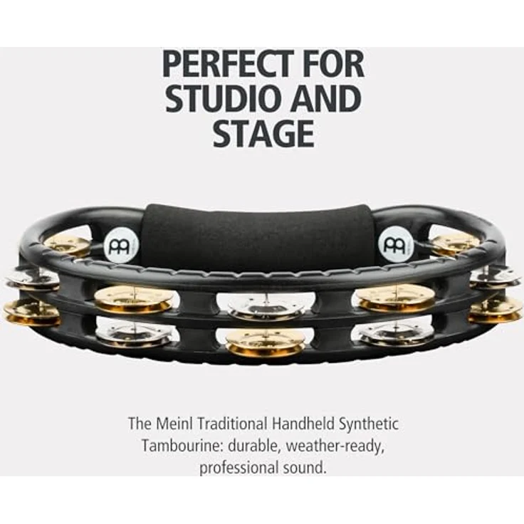 Meinl TMT1M-BK Recording Tambourine, doppelreihig mit 14 Paar Stahl- und Messingschellen, ABS-Kunststoffrahmen, schwarz, gepolsterter Griff – Bild 2