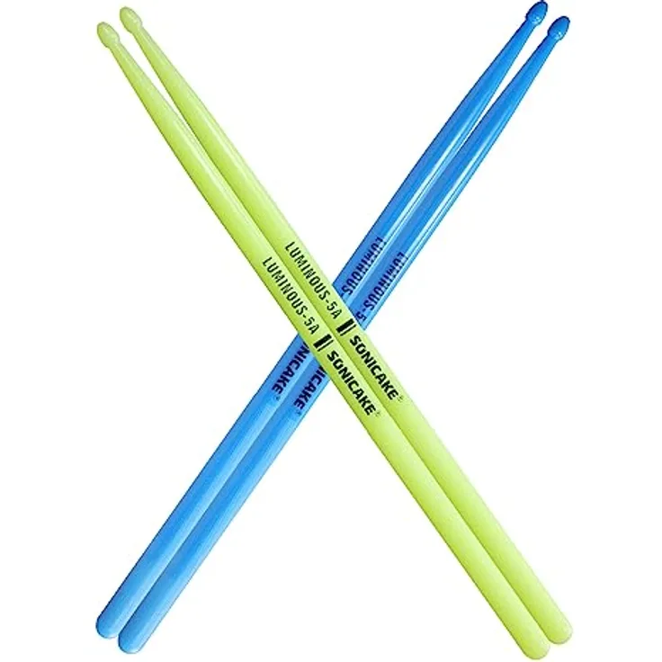 SONICAKE Trommelstöcke 5A Drumsticks, 2 Paare in Blau und Grün, mit kreativem Lichteffekt und Anti-Rutsch-Design, langlebig und vielseitig einsetzbar