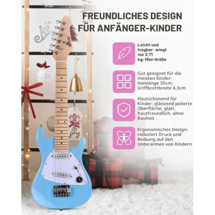 Winzz 30-Zoll-E-Gitarren-Einsteiger-Set für Kinder, Mini-E-Gitarre (1/4 Größe) mit Verstärker, Gloosy Blau, All-in-One-Zubehörset – Bild 4