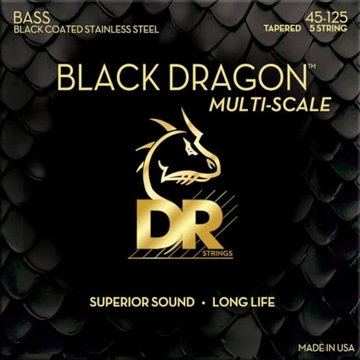 DR Strings Black Dragon DBSMB5-45 Coated, 5-saitiger Tapered Multi-Scale Gitarrensaitensatz aus rostfreiem Stahl mit mikro-dünner Coating, Medium Gauges 45-125 – Bild 1