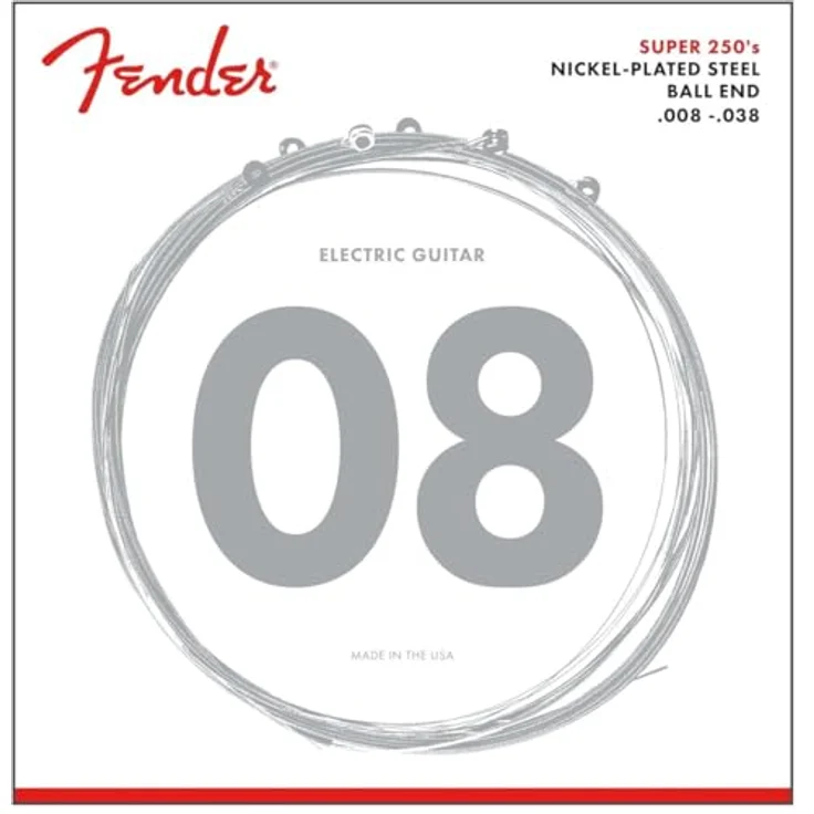 Fender Super 250 Gitarrensaiten, Nickel-plated Steel, Ball End, Gauges .008-.038, langlebig und resonant, 6er Set – Bild 1
