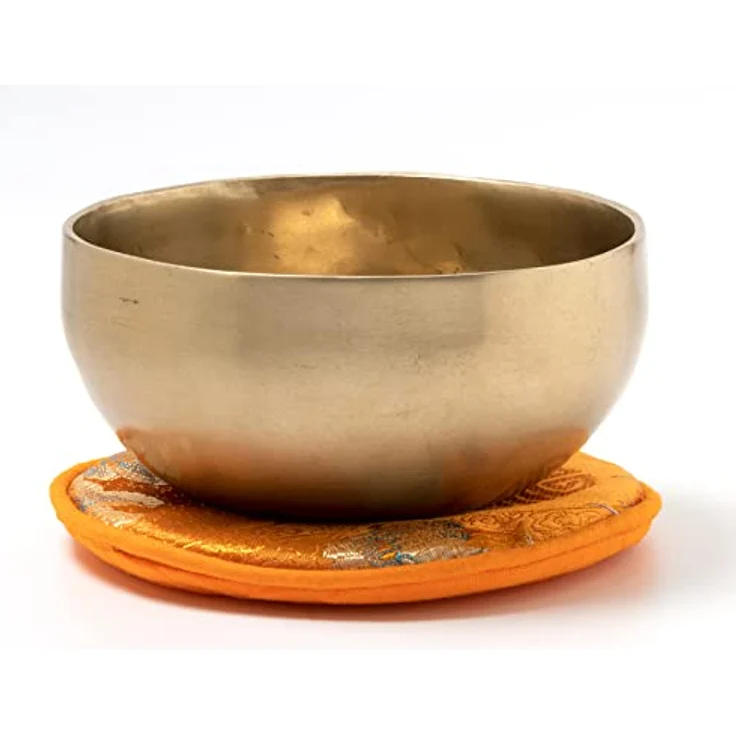Klangschalen-Center Tibetische Klangschale I handgeschmiedet I 400 g I Ø 12,5 cm I inkl. Klöppel/Pad mit Blütenmotiv I Fair Trade aus Nepal – Bild 2