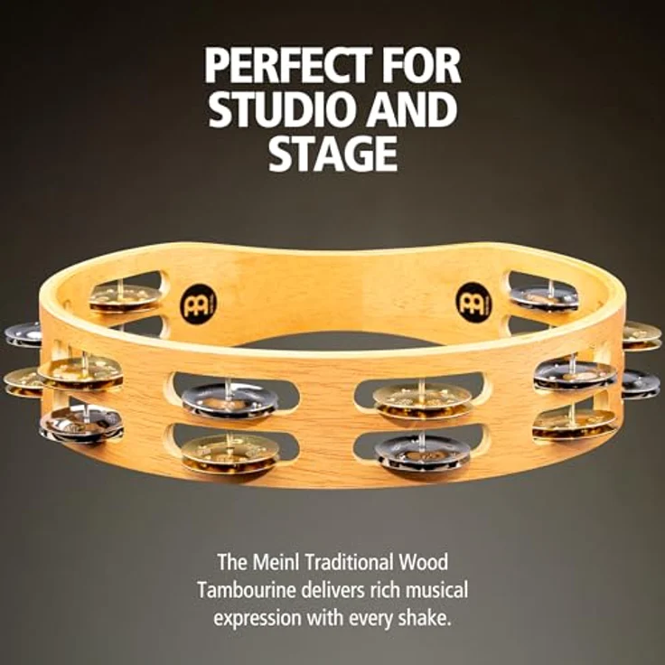 Meinl TA2M-SNT Recording Tambourine, 2-reihig mit 16 Schellen, Stahl und Messing, Holzrahmen, Finish: Super Natural – Bild 2