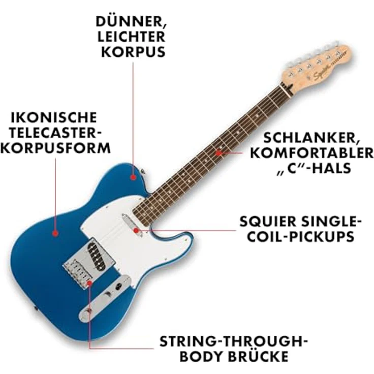 Squier Affinity Telecaster E-Gitarre, Lake Placid Blue, Pappel-Korpus, Ahorn-Hals, 21 Bünde, Ceramic Single-Coil Tonabnehmer – Bild 3