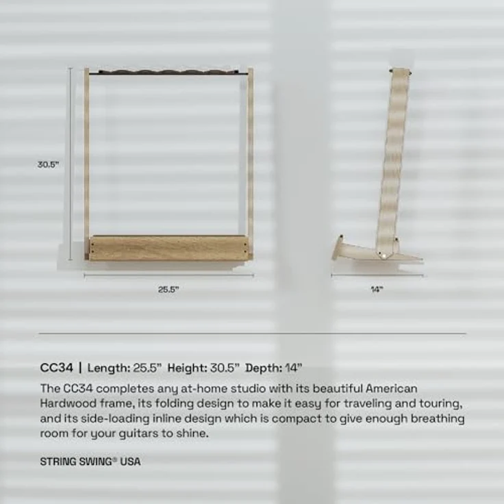 String Swing CC34 Guitar Floor Stand OAK, stabiler Gitarrenständer aus Eichenholz für bis zu 6 Instrumente, faltbar, Made in USA – Bild 7
