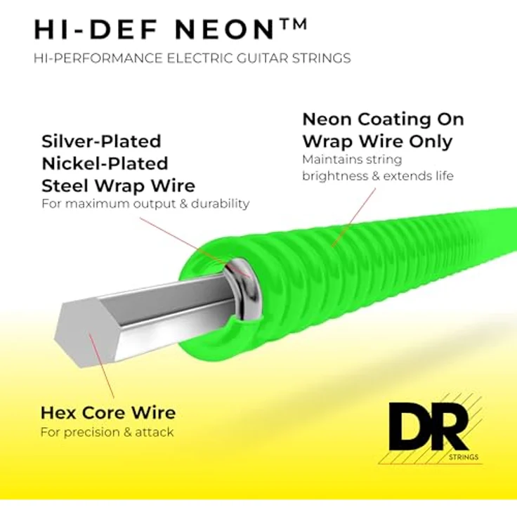 DR Strings Noe710 10–56 MEDIUM Set, Handmade Neon High Definition E-Saiten, orange, COATED, 7-saitig, schwarzlichtaktiv – Bild 2