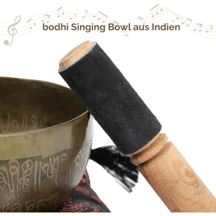 Bodhi Tibetische Klangschale Ø 14 cm, Handgefertigte Singing Bowl mit Gravur, Bronze, inkl. Kissen & Klöppel, Ideales Meditationszubehör – Bild 2