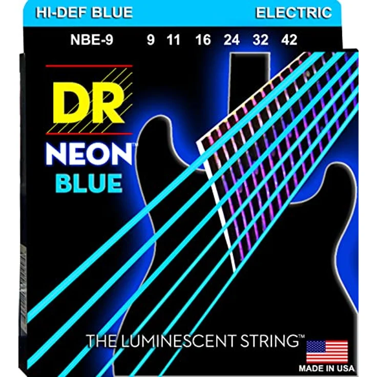 DR Strings HI-DEF NEON NBE-9, E-Gitarrensaiten Blau, Light 9-42, K3-Beschichtung, klare Projektion & Artikulation