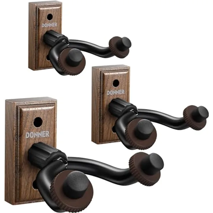 Donner Gitarren Wandhalterung, 3er Set Gitarrenhaken aus schwarzem Walnussholz mit drehbarem Design für Akustikgitarre, E-Gitarre, Bass und Ukulele