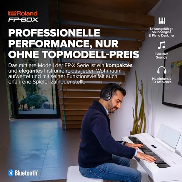 Roland FP-60X WH, Digitalpiano mit 88 Tasten PHA-4 Tastatur, 16 SuperNATURAL Klänge, Bluetooth Audio und MIDI, integriertes Lautsprechersystem, weiß – Bild 2