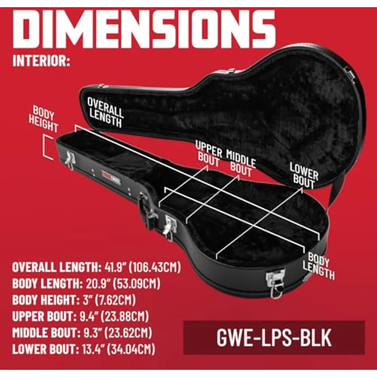 Gator Single Cut Guitarcase GWE-LPS-BLK, Koffer für Single-Cutaway Gitarren, schwarz, mit dickem Plüschfutter, Außenmaße 1105 mm x 391 mm x 142 mm, Gewicht 3,7 kg – Bild 4