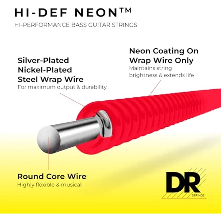 DR Strings Hi-Def Neon Rot NRB6-30, E-Bass Saitensatz Medium 30-125 mit K3-Beschichtung und UV-Effekt – Bild 2