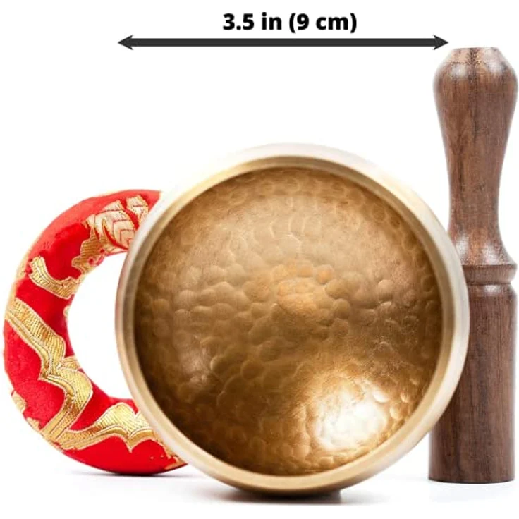 HIMALAYAN BAZAAR Tibetische Klangschalen Set, 3.5 Zoll – Authentische Handarbeit für Meditation und Yoga, inklusive Seidenkissen und Schlägel, ideales Geschenk für Frauen – Bild 5