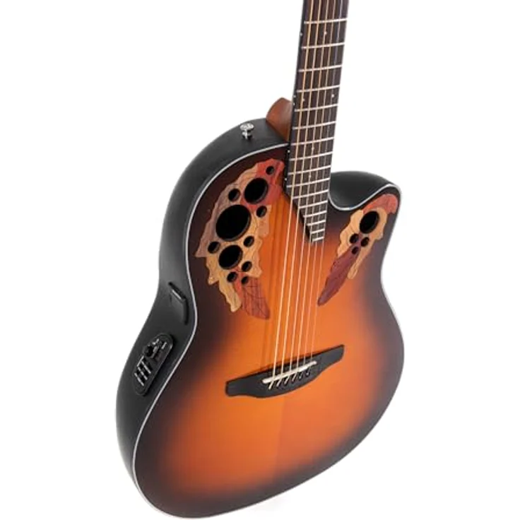 Ovation Celebrity Elite CE44-1-G, Westerngitarre mit massiver Fichtendecke, Sunburst Hochglanz, Lyrachord Mid-Depth Korpus, Ovation Slimline Pickup und OP-4BT Preamp mit Stimmgerät – Bild 4