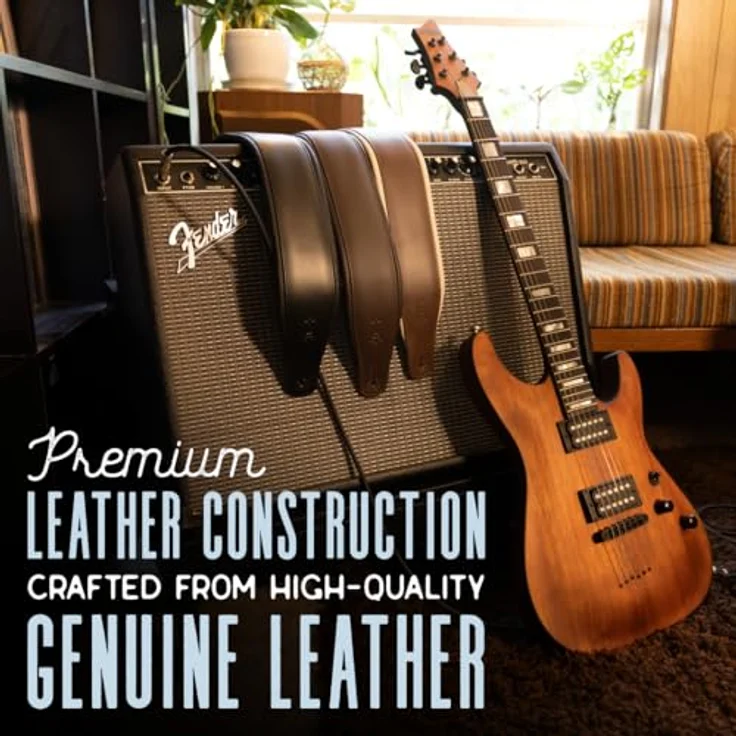 Levys Amped Leather Gitarrengurt, 3" gepolstert aus Vollnarbenleder, Schwarz/Weiß, verstellbar von 94 cm bis 130 cm – Bild 5