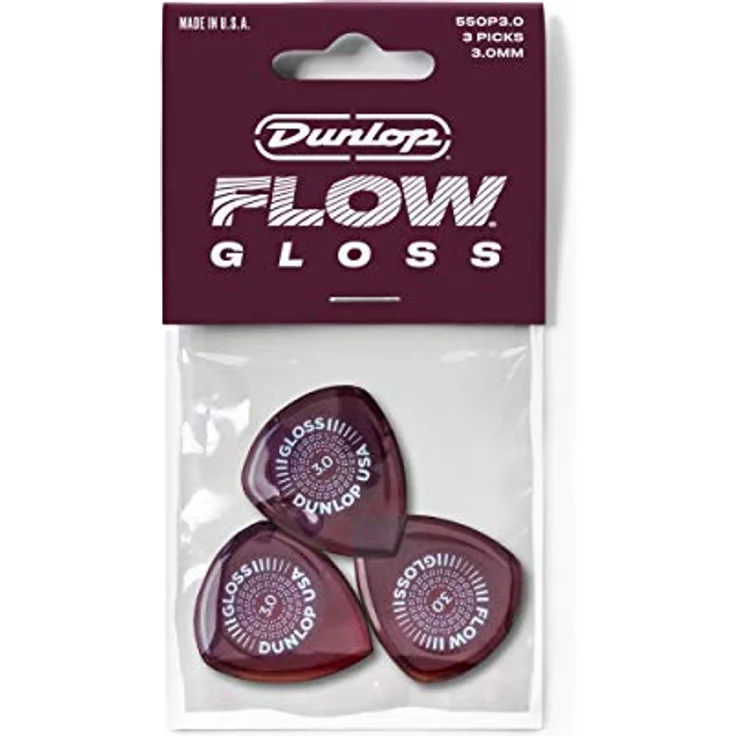 Dunlop Flow Gloss Picks Set 3.00, Plektren set mit 3 Stück, 3.00 mm Stärke, Ultex Material, hochglanzpolierte Kanten für Präzision – Bild 4