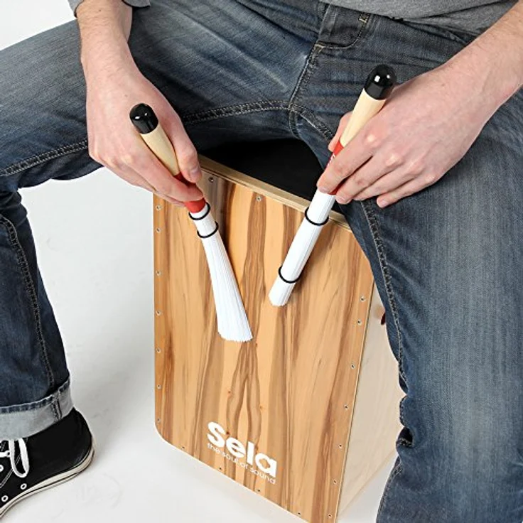 Sela SE 036 Cajon Brush 250, Nylonfaser mit Ahorn-Holzgriff und Härtegrad-Einstellung, Länge 35 cm – Bild 4