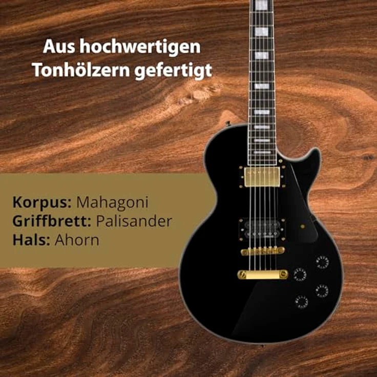ROCKTILE Rocktile Pro L-200BK Deluxe E-Gitarre, 2 Humbucker, Mahagoni Korpus, schwarzes Finish – Bild 3