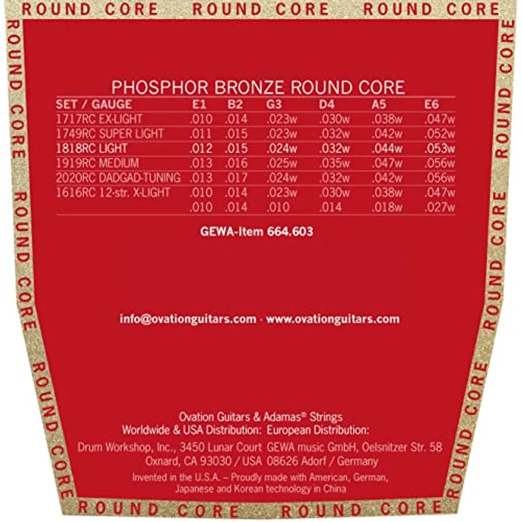 Adamas 1818RC Round Core String Set, Westerngitarrensaiten aus Phosphor Bronze, Saitenstärken .012 - .053 – Bild 2