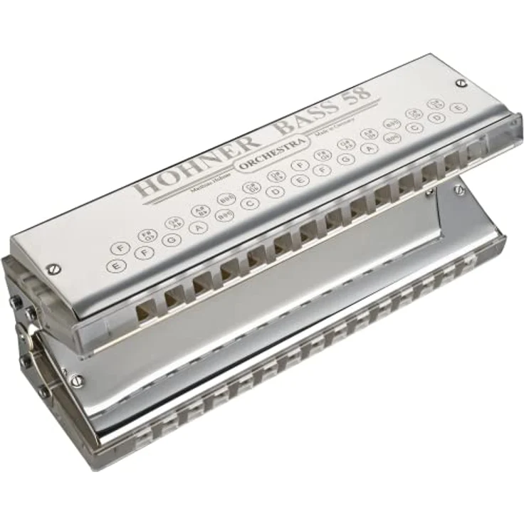 Hohner Orchestra Bass 58, Mundharmonika mit 2 Oktaven, 58 Stimmzungen und Messing-Stimmplatten – Bild 1