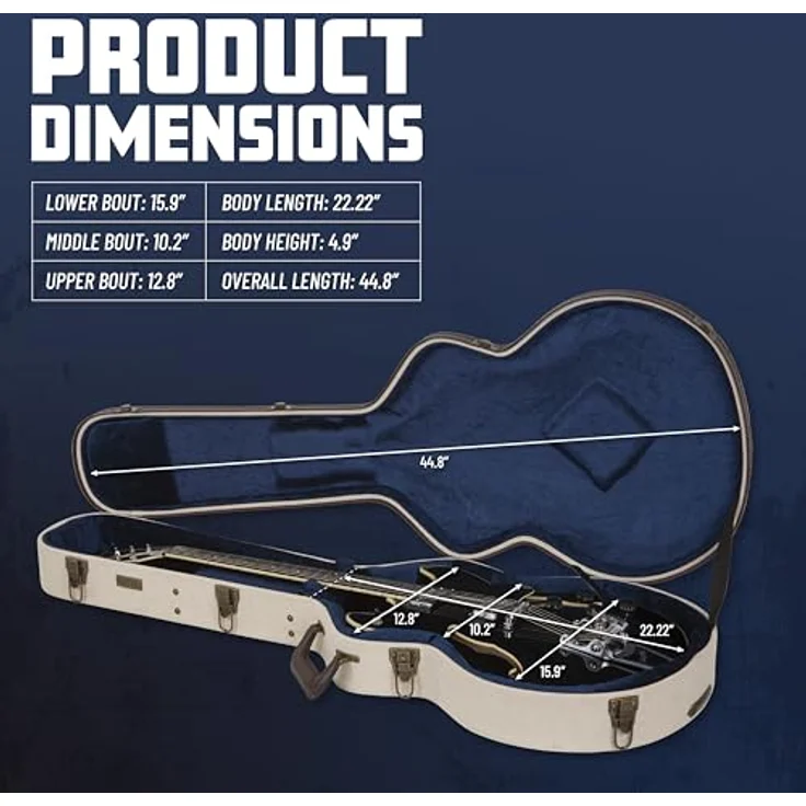 Gator Journeyman Semi-Hollow, Gitarrenkoffer für Semi Hollow E-Gitarre, Beige/Braun mit antiken Messingbeschlägen und blauen Knautschsamt-Innenfutter – Bild 6