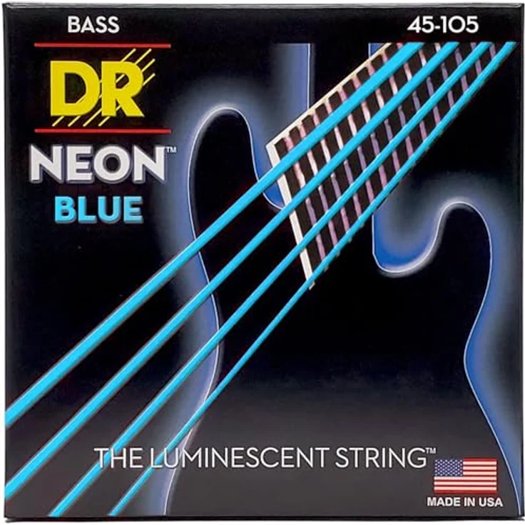 DR Strings HI-DEF NEON™ - BLUE COLOR Bass Saiten, Medium 45-105, K3-beschichtet für erhöhte Lebensdauer und Klarheit, leuchtet unter Schwarzlicht