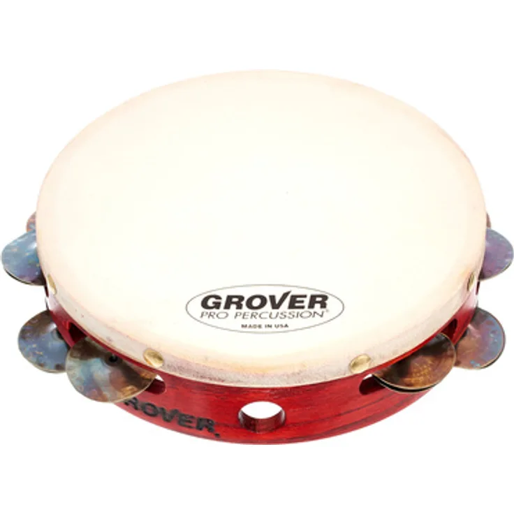 Grover Pro Percussion T2/HTS-8 Tambourine, 8" mit zweireihigen "Custom Dry Silver" Schellen, weißes Premium Naturfell, massiver Hartholzkorpus, inkl. Tasche