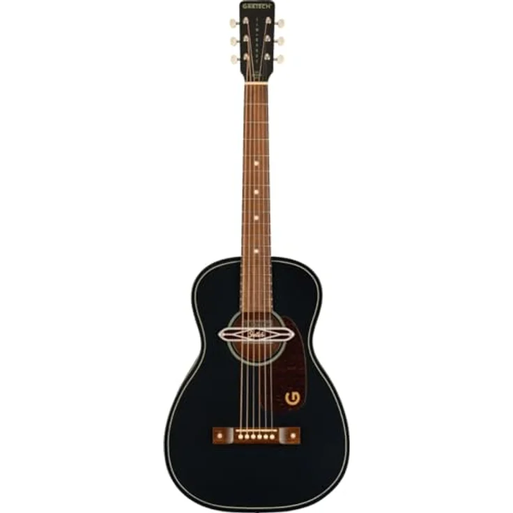 Gretsch JD Parlor DELTO TSPG BLKT, Parlor-Westerngitarre mit laminiertem Sapele, schwarzer Decke und naturfarbenem Boden, Walnussgriffbrett, Deltoluxe Tonabnehmer – Bild 2