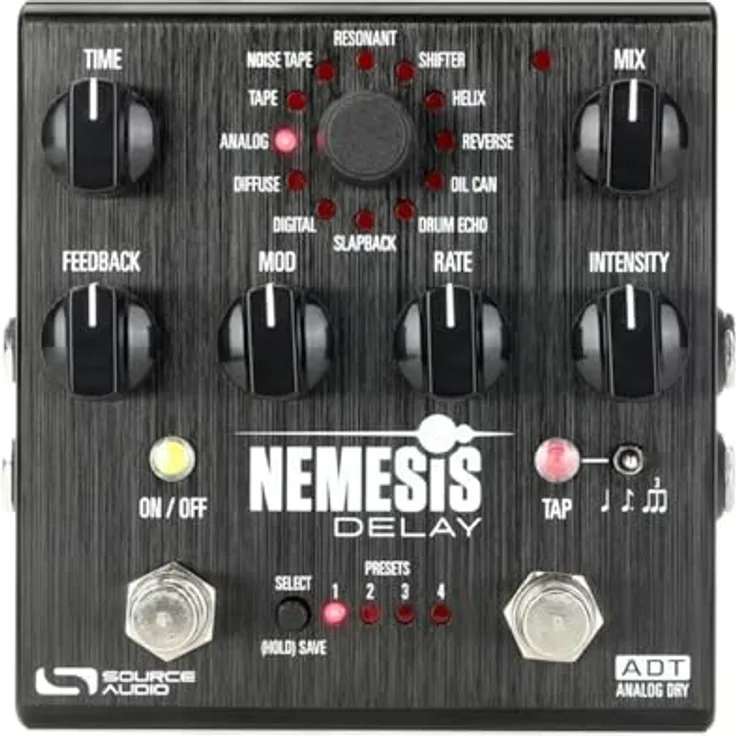Source Audio One Series Nemesis Delay ADT, Delay Effekt Pedal mit 26 Delay Engines, 8 Presets und MIDI-Kompatibilität, Aluminium-Gehäuse
