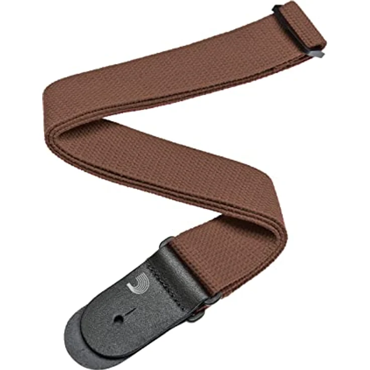 Daddario 50CT04 Cotton Strap, Gitarrengurt aus Baumwolle, verstellbar von 78,5 cm bis 140 cm, 5 cm breit, braun, mit extra starken Lederenden – Bild 1
