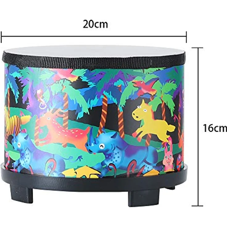 Musfunny Floor Tom Trommel 25,4 cm, Percussion Montessori Instrument mit 2 Schlägeln, robustes Holzdesign, farbenfrohes Muster, ideal für musikalische Förderung (8inch Forest) – Bild 3