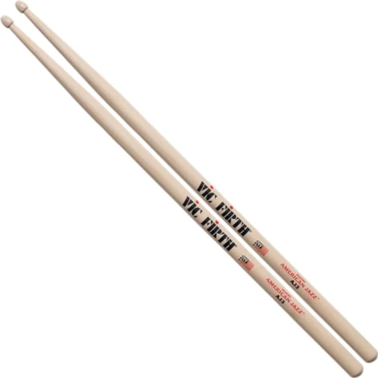 Vic Firth AJ3 American Jazz, Hickory Drumsticks mit kleinem, tränenförmigem Holz Kopf, 406 mm lang, 13,8 mm Ø – Bild 1