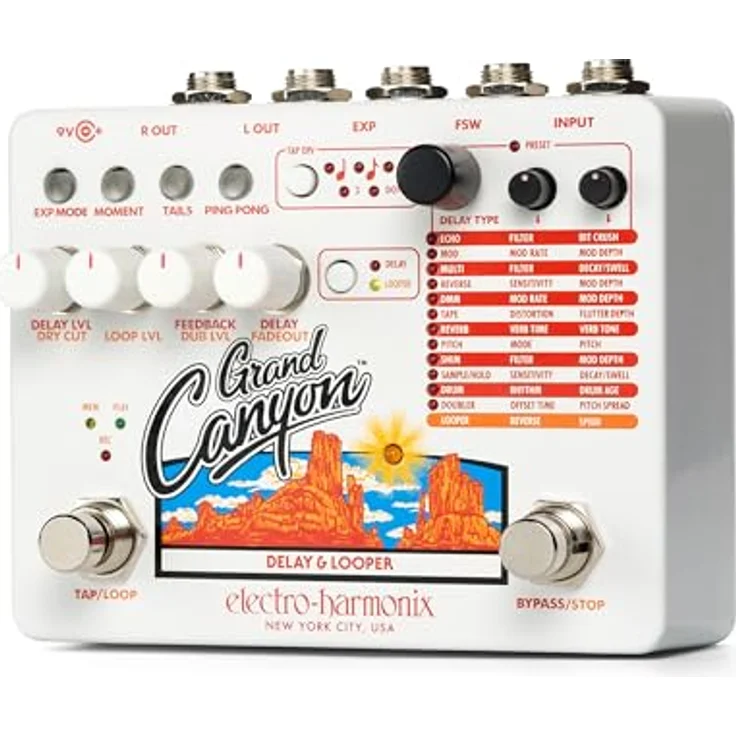 Electro Harmonix Grand Canyon, Delay und Looper Effektpedal mit 12 Effekten, 3 Sekunden Delayzeit, 16 Minuten Looperaufnahme, inklusive Netzteil – Bild 4
