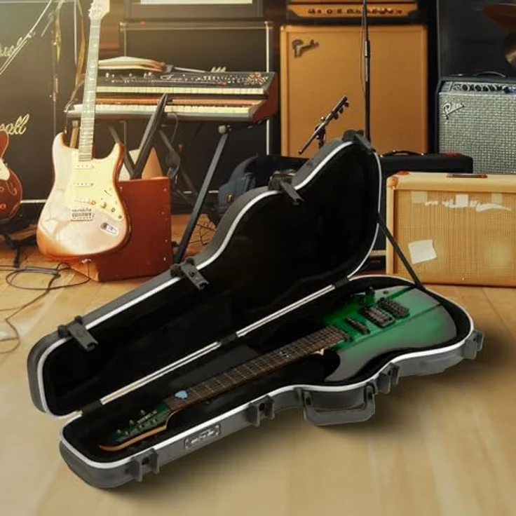 SKB FS-6 Electric Guitar Case, Hartschalen-Gitarrenkoffer für ST-Style und T-Style Modelle, TSA-anerkannte Verriegelung, gepolsterter Griff, schwarz – Bild 4