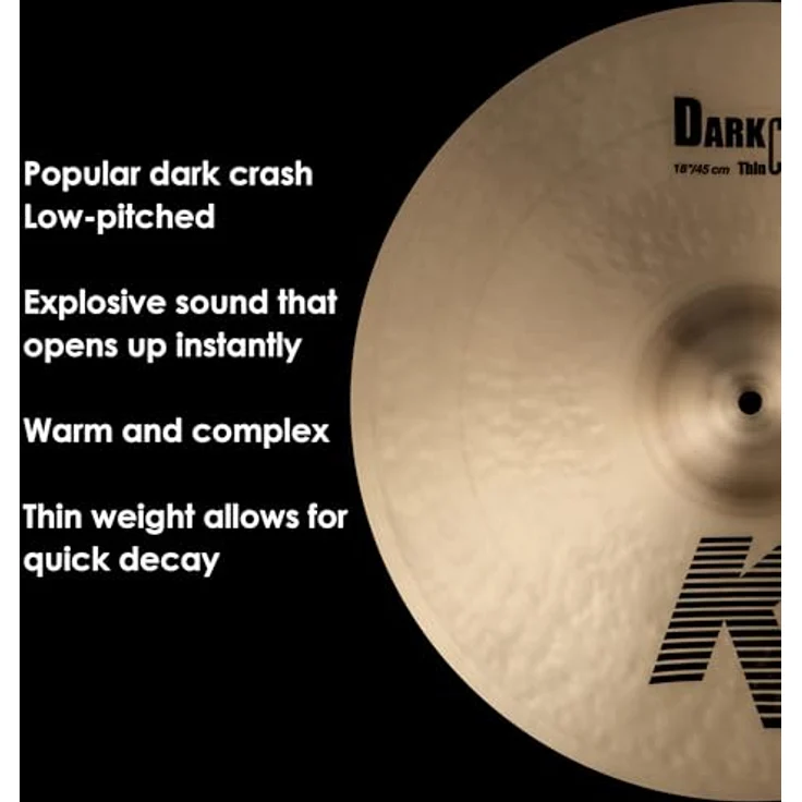Zildjian K Zildjian Series - 18 Zoll Dark Crash Thin Cymbal, traditionelles Finish mit warmem Klang und kurzem Sustain – Bild 5